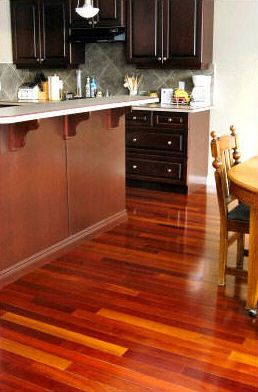 Brazilian cherry site-finished hardwood with three coats of oil-based urethane